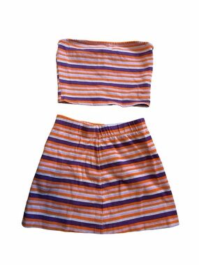 Forever 21 Orange Purple White Striped Mini Skirt Set